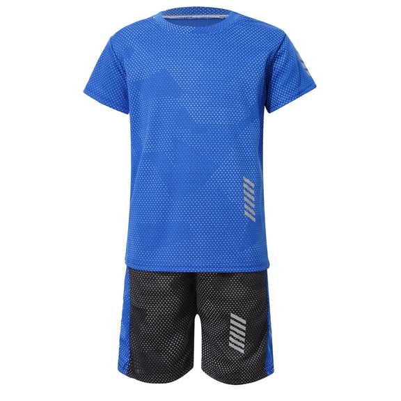 Sholeno Boys Soccer Sports Training Uniforms Kids Youth Athletic Football Soccer Jersey Shirt and Blue 100