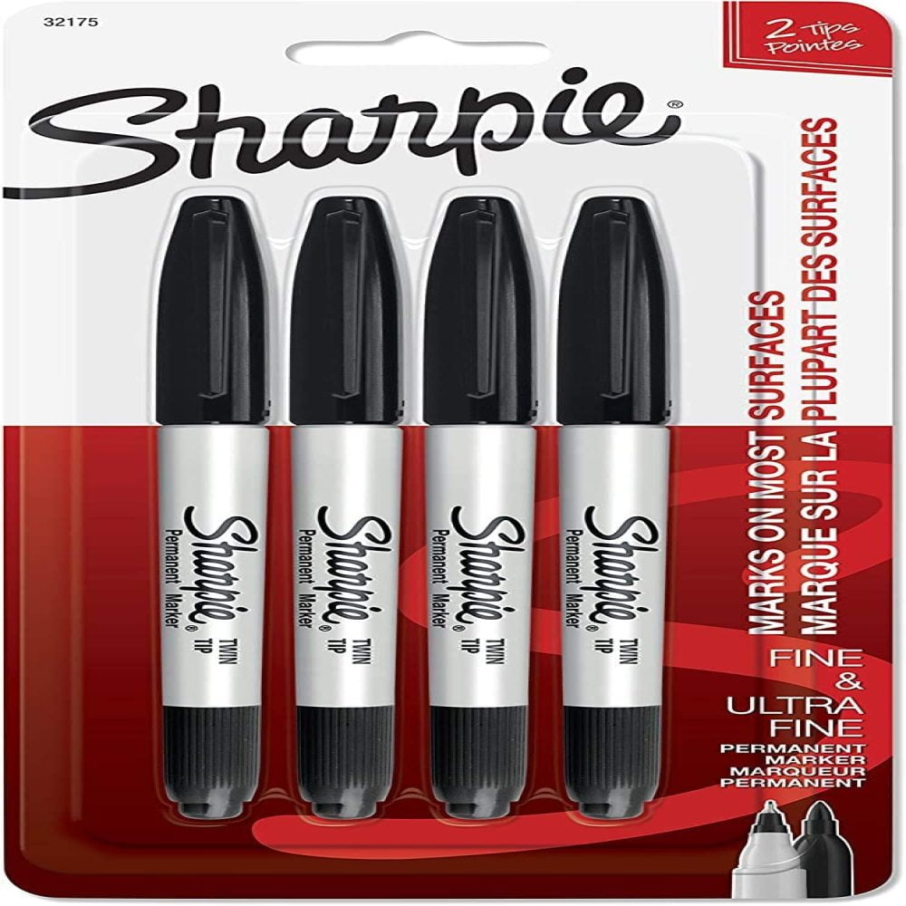Black 32175PP Twin Tip Permanent Markers 1 Pack of 4 Fine & Ultra-Fine Points 