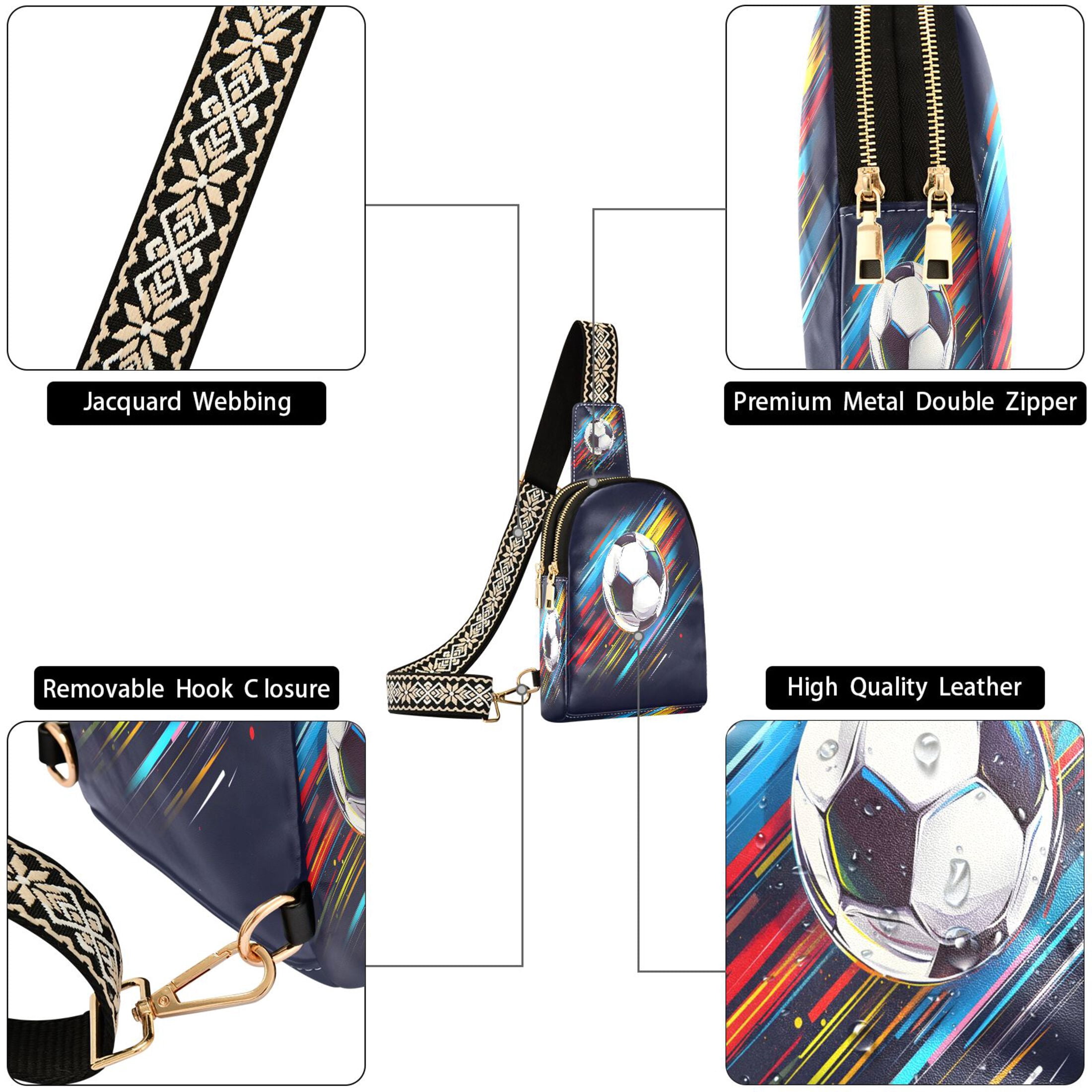ALAZA Soccer Ball Art Sling Bag for Women Men Waterproof Crossbody Chest Bags