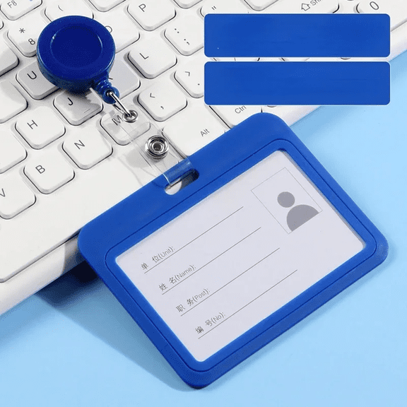 GENSIMEI 3Pack Sliding Horizontal ID Badge Holder with Clear Window Blue ID Card Holder Protector Pouch for Office School ID Credit Cards Proximity Key Cards Driver’s Licenses and Passes