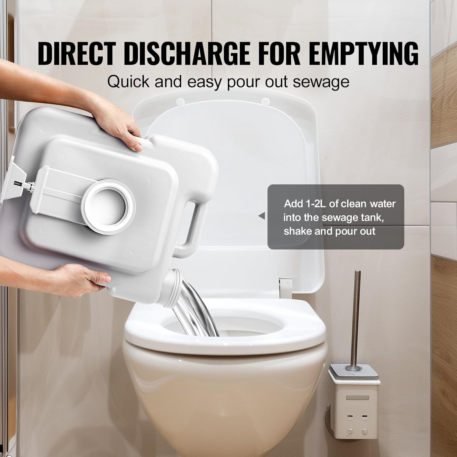 HJTER Portable Toilet for Camping, RV Toilet with Carry Bag, 5.3 Gal Waste Tank & 3.2 Gal Flush Tank, Push-Button Pressurized Flush Commode, Leak-proof and Odourless Travel Toilet for Camping Car