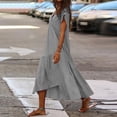 thumbnail image 3 of PEASKJP Plus Size Dresses Women's Summer Maxi Dress Short Sleeve V Neck Casual Loose Long Beach Split Dresses with Pockets (Grey,XL), 3 of 4
