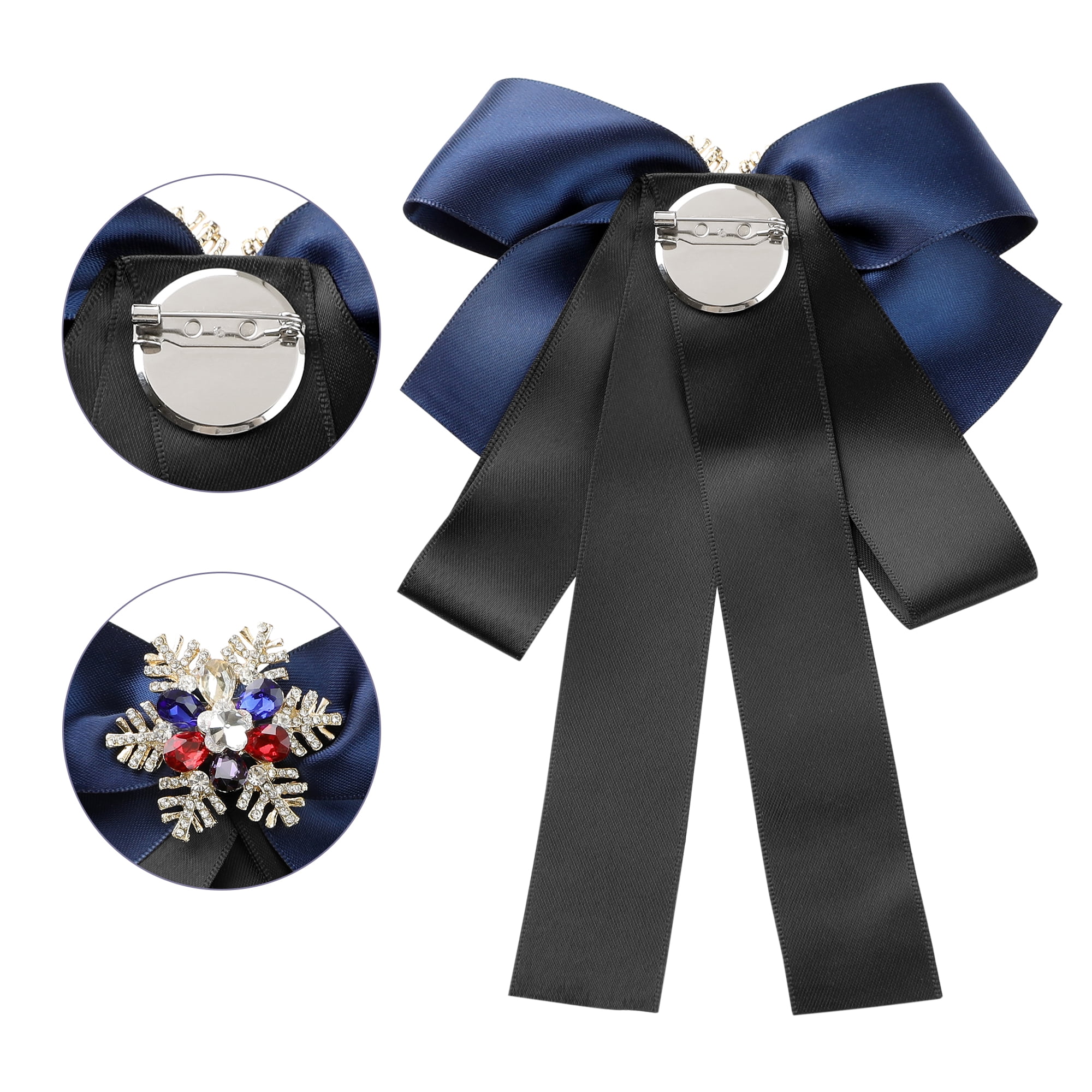 DARING DIVA Women's Christmas Snowflakes Rhinestone Ribbon Big Bow Tie Blue Blck