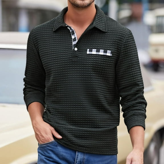 gbyLJF Men's Long Sleeve Lapel Pullover Solid Color Golf Collar Top Casual Button-Down Pocket Blouse Sweatshirt for Men