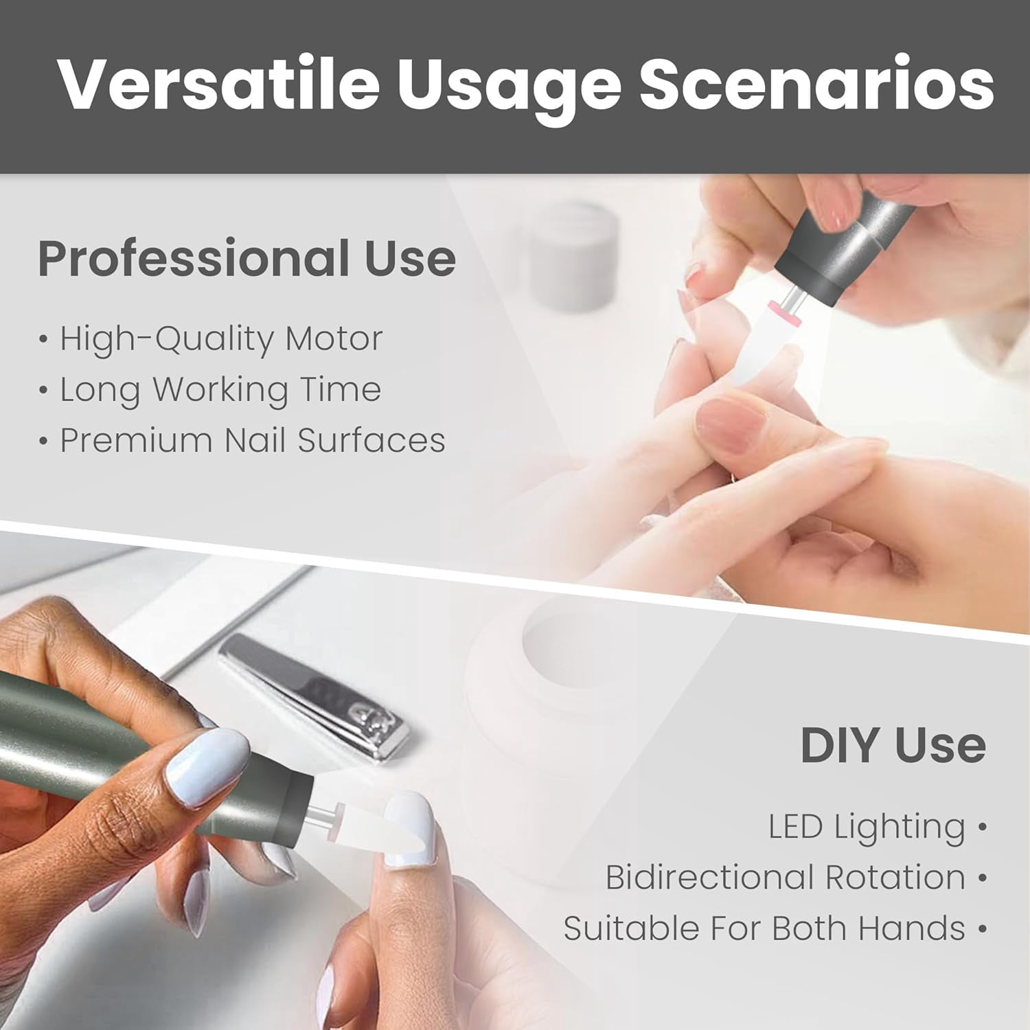Aorsher Cordless Electric Nail Drill Kit, Portable Rechargeable Nail Drill Set, Professional Electric Nail File, 5 Speeds Modes, LED Lighting, Reversible Direction