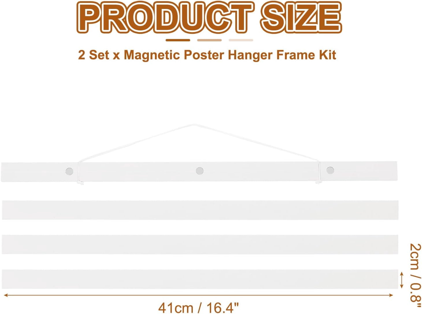 FRKSMD-2 Set Magnetic Poster Hanger Frame 16 Inch Wooden Magnet Picture Hangers Frames Wide Hanging Kit for Photos, Pictures, Artwork, Maps, White