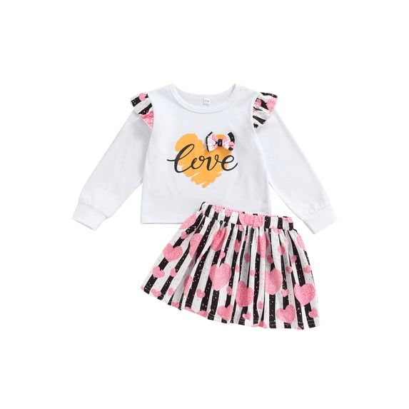 Biekopu Girl’s Valentine's Day Printing Long Sleeve Tops and Short Skirt Set