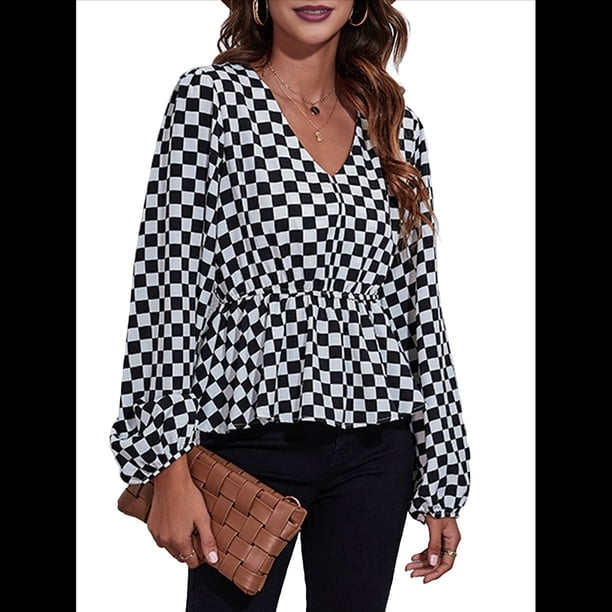 Blusa de Larga para Mujer, Estilo Babydoll, Ligera, de Poliéster, con Cuello en V y Mangas Abullonadas Red Pequeña S