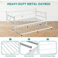thumbnail image 5 of Twin Size Daybed with Trundle - Metal Daybed Frame with Steel Slats, Headboard & Roll-Out Bed, Space-Saving Sleeper Sofa (White Sets), 5 of 8