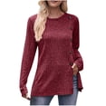 thumbnail image 3 of Scyoekwg Womens Tunic Tops Crew Neck Button Side Split Tunic Sweatshirt Trendy Dressy Casual Blouses Fall Tops Solid Color Loose Long Sleeve T Shirts Women Blouses Pullover (Wine,XL), 3 of 4