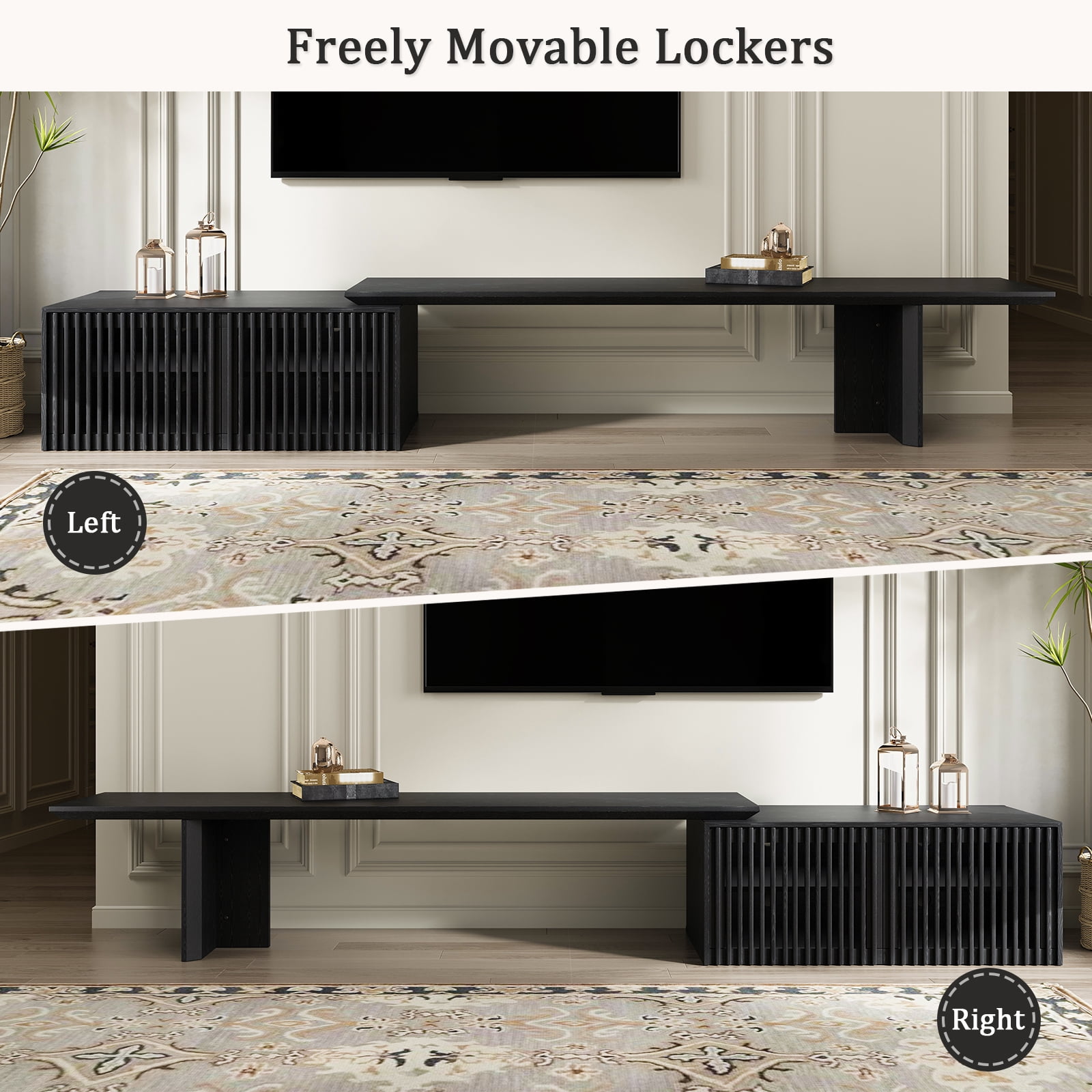 ​​Extendable TV Stand with Storage for TVs Up to 100" - Adjustable Width (63.4"-94.5") Black Media Console - Modern Entertainment Center for Living Room/Bedroom​