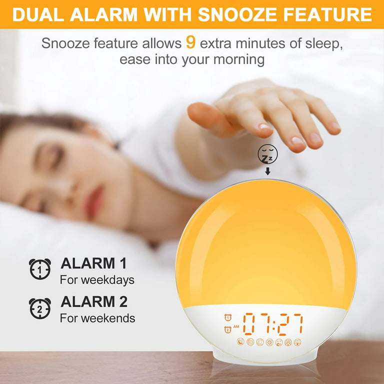 XGeek Sunrise Alarm Clock Wake Up Light with Sunrise Simulation Dual Alarms  with FM Radio 7 Nature Sounds & Snooze 7 Colors Night Light Sleep Aid  Digital Alarm Clock for Bedroom Heavy
