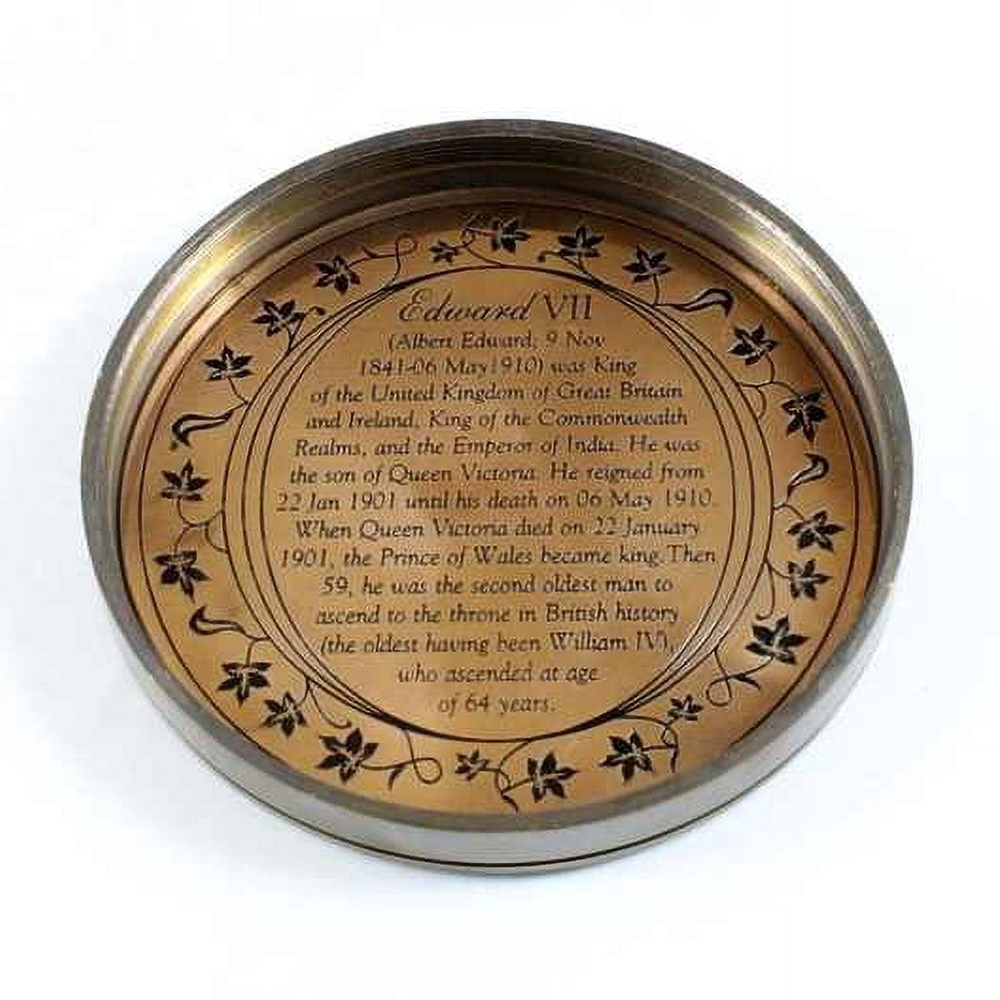 Antique Edward VII Brass Compass with Wooden Glass Window Box Metal Antique Finish Glass Compass