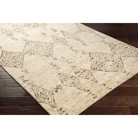 Hauteloom Bordertown Wool Living Room, Bedroom Area Rug - Bohemian, Transitional - Cream, Ivory, Dark Brown - 10' x 14'