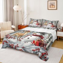Manfei Boys Girls Christmas Snowman Deer 4 Pieces Queen Sheet Sets,Red Sparrow Ultra Soft Flat Sheet,Happy Xmas Queen Fitted Sheet,Lightweight Room Decor