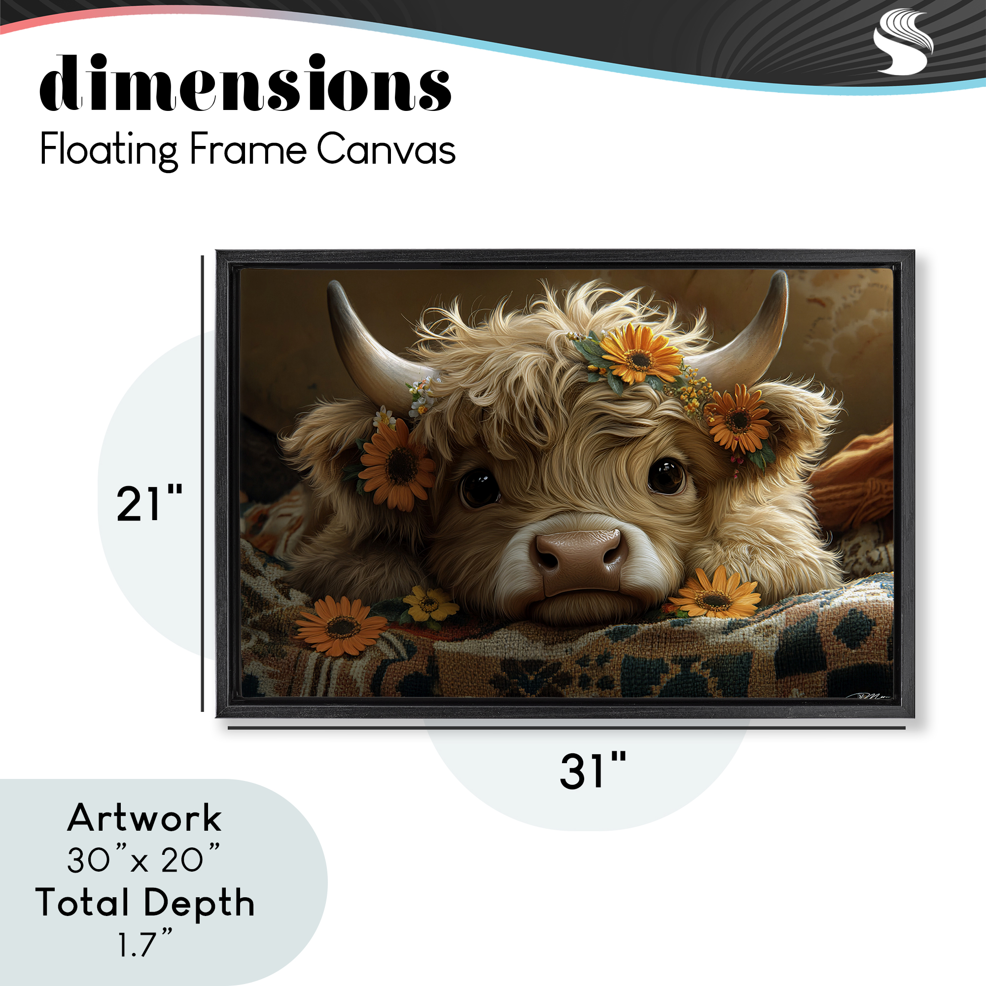 Adorable Flower Bedecked Cattle Black Framed Floater Canvas Wall Art, design by Momart