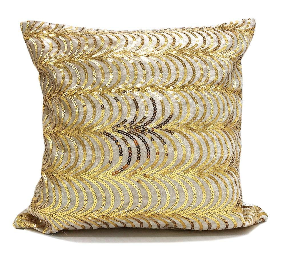 Elegant Hand Beaded Gold Sequin Velvet Shiny Decorative Throw Pillow Gold 16 X16 Case Insert Walmart Com Walmart Com