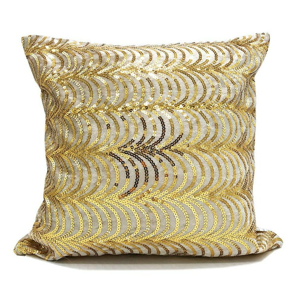 Elegant Hand Beaded Gold Sequin Velvet Shiny Decorative Throw Pillow ...