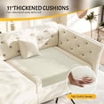 thumbnail image 4 of FFH 74.4" Sofa Bed Queen Pull Out, Convertible Sleeper Sofa with Flower Tufted Design, Velvet 3 Seater Couch for Living Room, Beige, 4 of 15