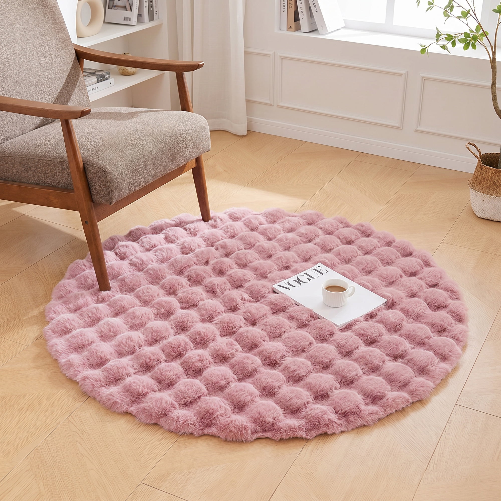 Unique Bargains Modern Geometric Round Area Rug Soft Shaggy Circle Carpet 28" x 28" Pink