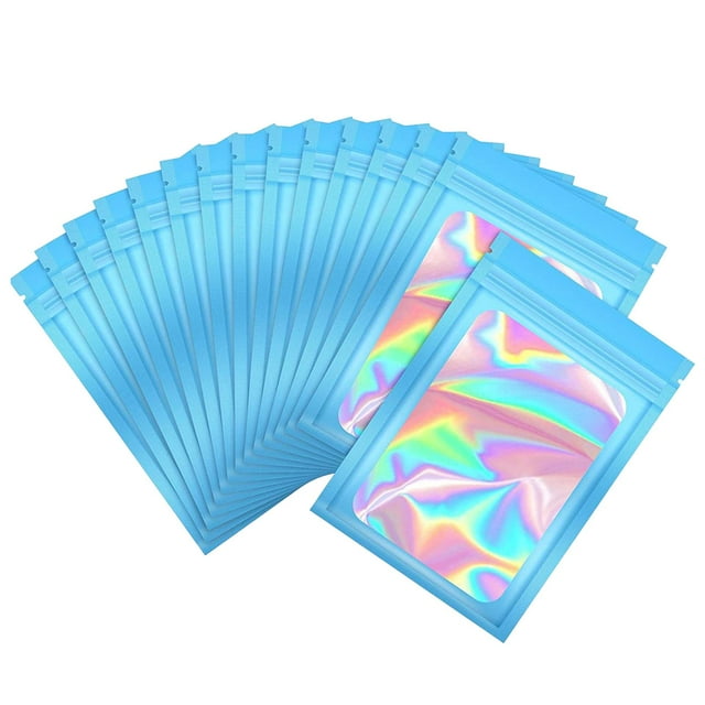 100 bolsas de embalaje holográficas herméticas, impermeables y a prueba de olores. azul