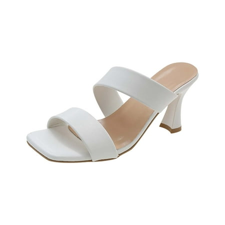 

Womens Heeled Sandals Square Open Toe Kitten Heels Dressy Summer Slip on Mules Fashion Beach Party Shoes