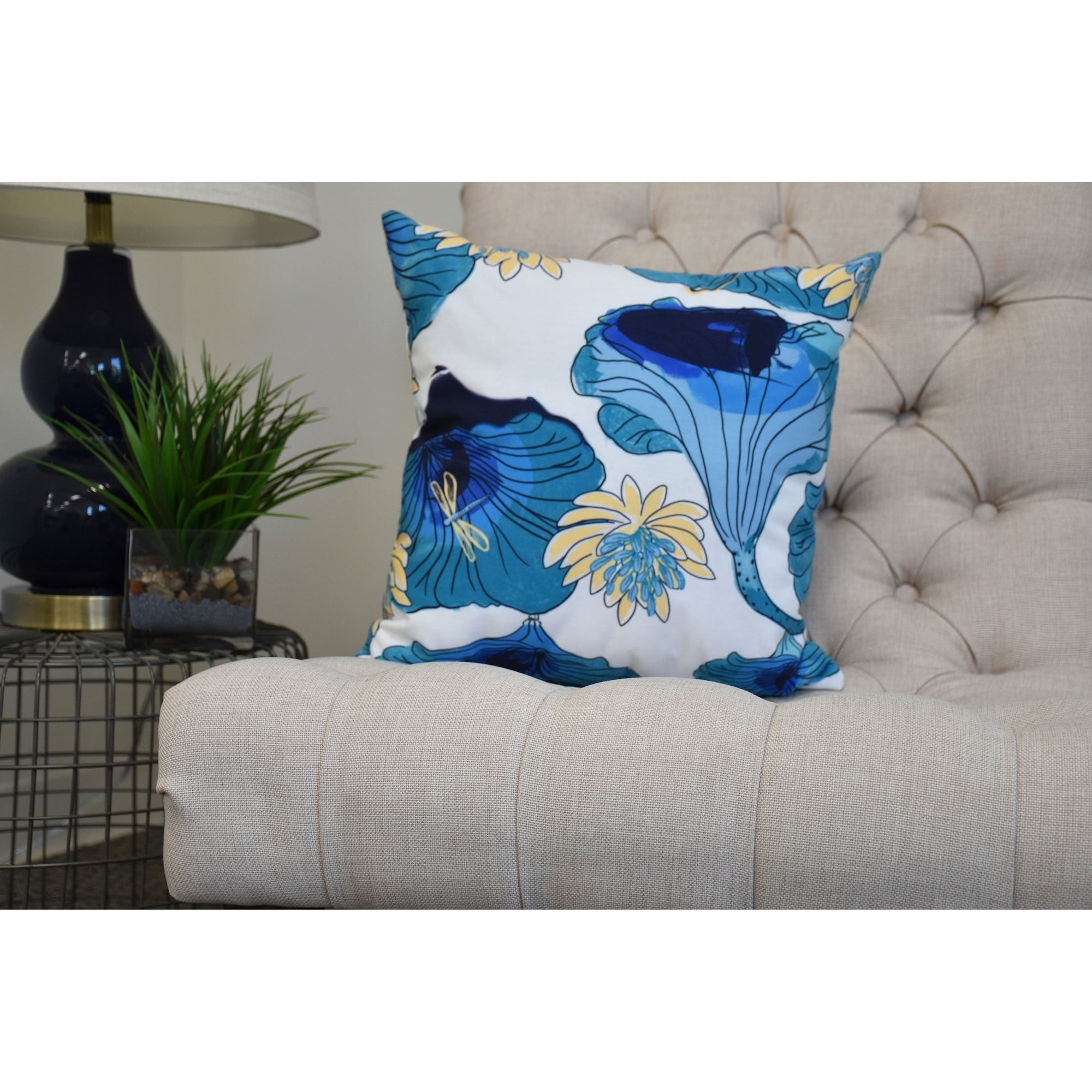 Simply Daisy, 20 x 20 Inch, Lotokoi, Floral Print Pillow, Teal