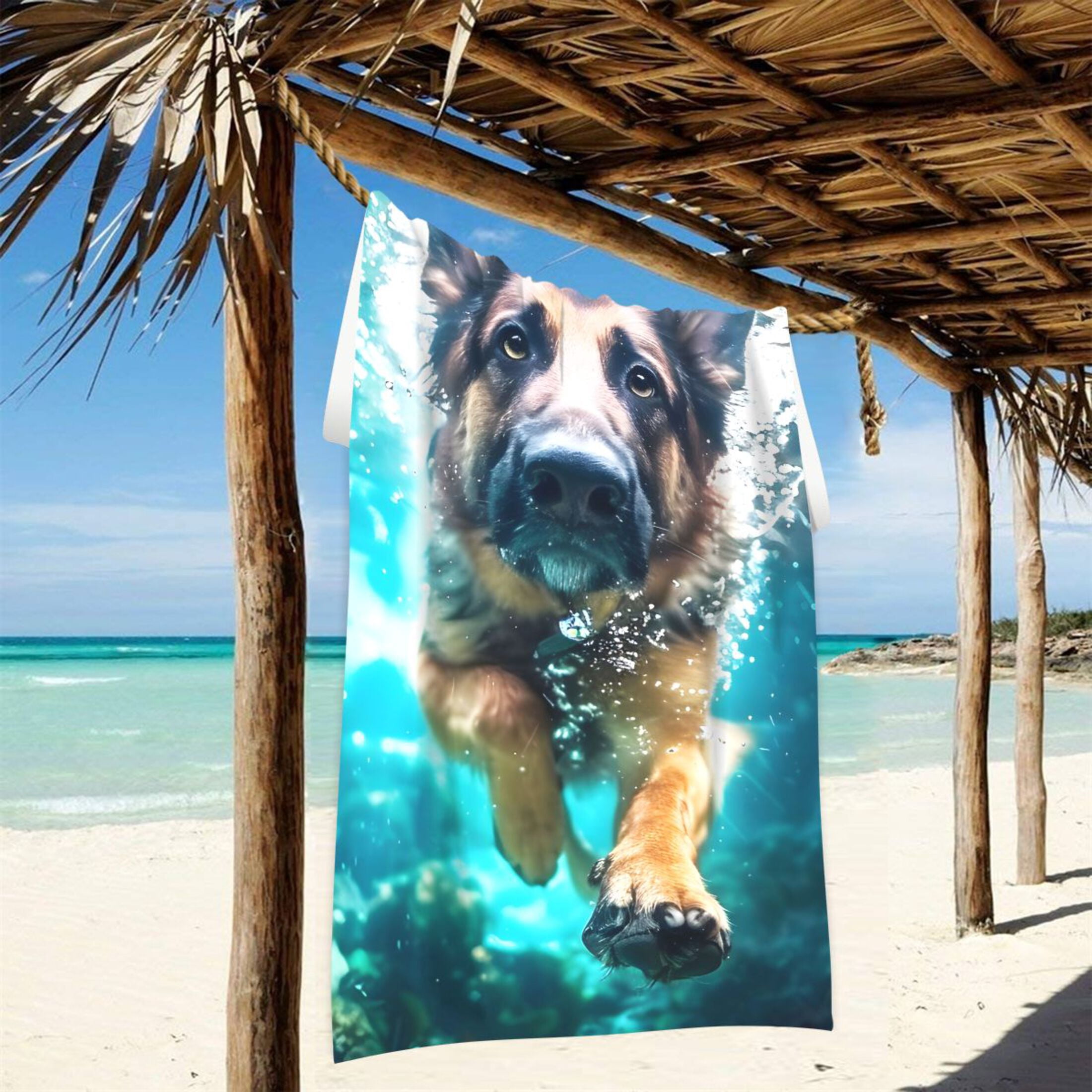 German Shepherd Dog Swimming Underwater Beach Towel Oversized 74"x37" Pool Towels Soft Absorbent Extra Large Quick Drying for Bathroom