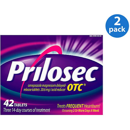(2 Pack) Prilosec OTC Frequent Heartburn Medicine and Acid Reflux Reducer Tablets 42 Count - Omeprazole - Proton Pump Inhibitor - (Best Otc Acid Reflux Medicine 2019)