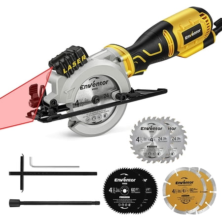 Enventor Yellow/Black 5.8 Amp Compact Circular Saw With 4.5 Inch Blades and Laser Guide
