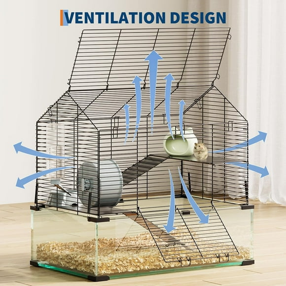 Royalbelle Metal Hamster Cage with Transparent Hamster Habitats and 4PCS Cage Accessories,3-Tier Small Animal Cage,Pet Mouse Cages with Water Bottle for Rats,Hamsters & Hedgehogs