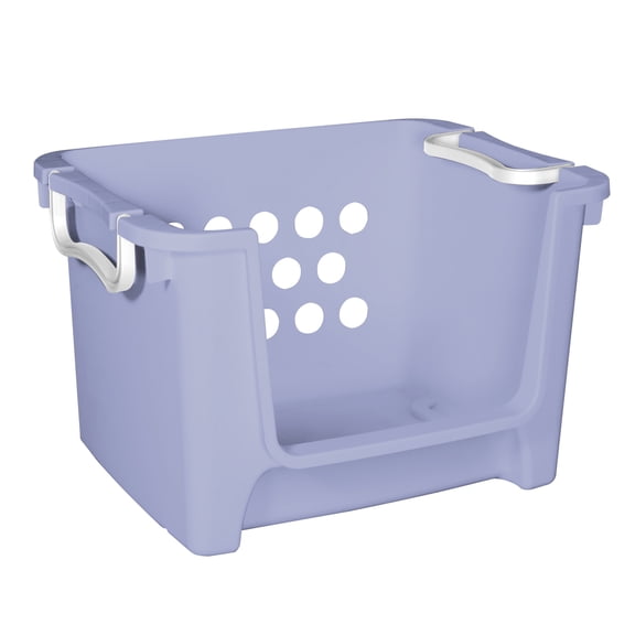 Mainstays Kids Large Purple Stackable Plastic Open-Front Toy Storage Basket with Handles