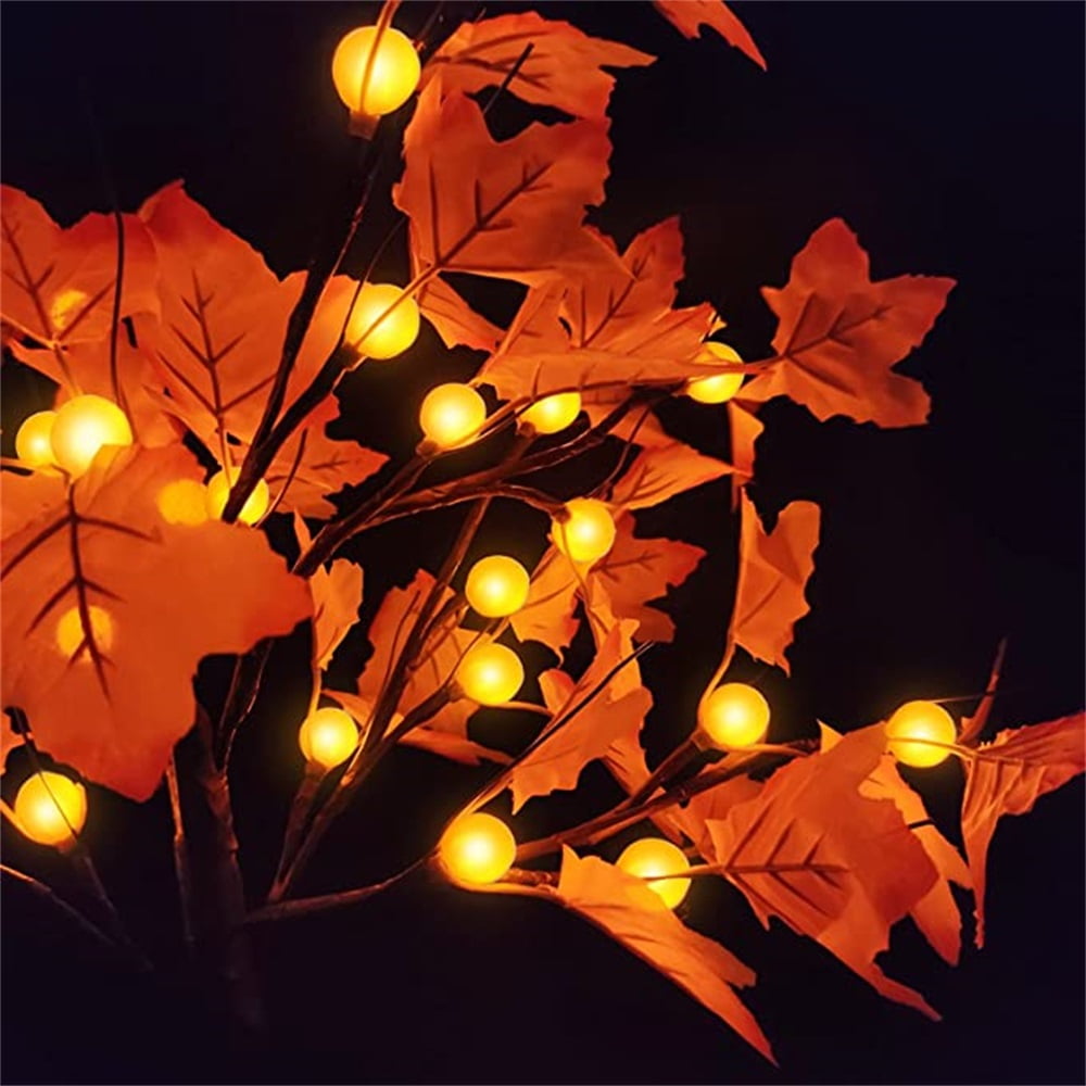 Kepooman 24 inch Prelit Maple Tree with Timer 24 Pumpkin Lights, Maple Leave Tree for Fall Decor Autumn Decoration Holiday Decorations, Pumpkin Decor for Indoor Home Table Decorations, Warm White