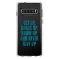 thumbnail image 1 of DistinctInk Clear Shockproof Hybrid Case for Samsung Galaxy S10 (6.1" Screen) - TPU Bumper Acrylic Back Tempered Glass Screen Protector - Get Up Dress Up Show Up Never Give Up, 1 of 2