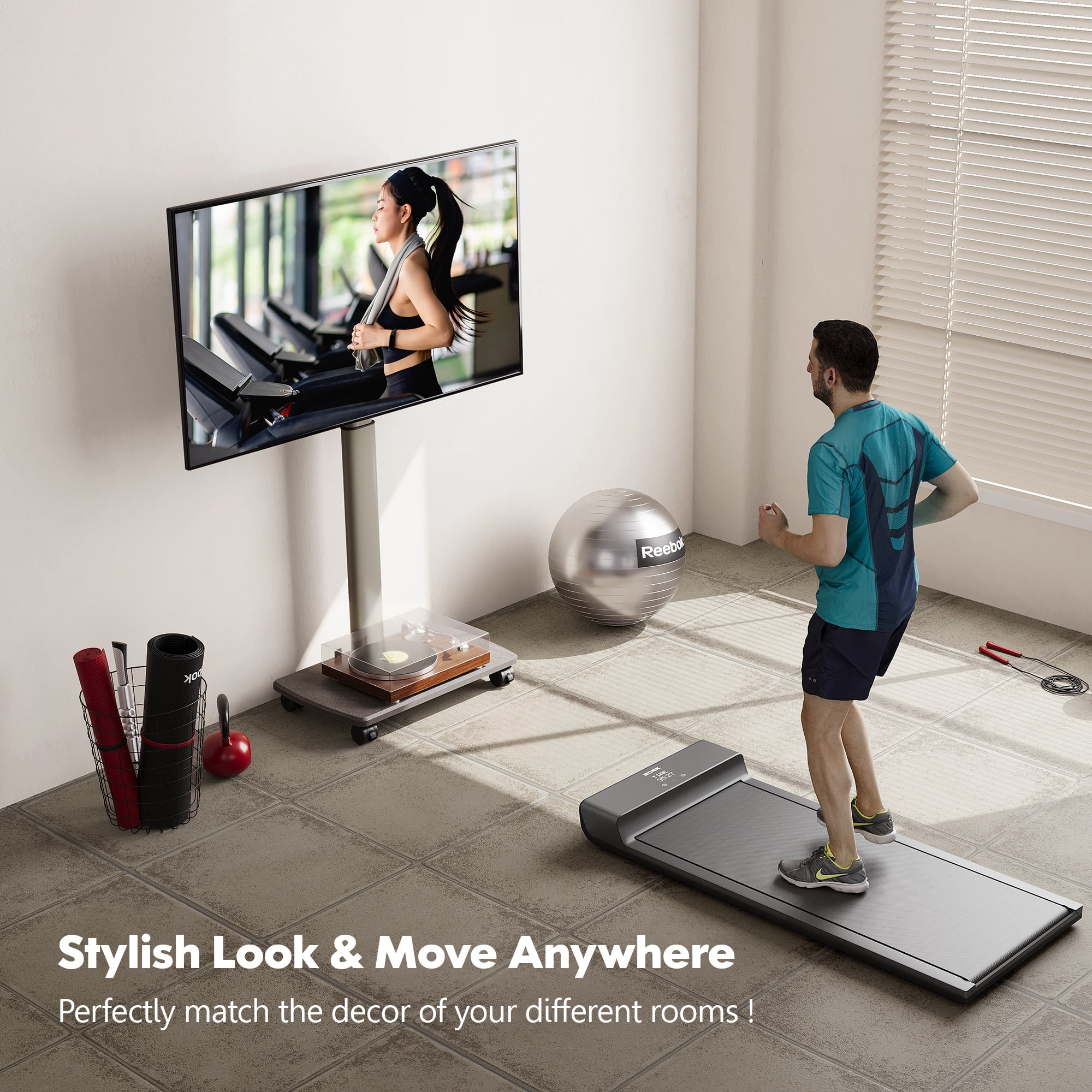 FITUEYES Rolling TV Floor Stand for 32 - 70 Inch TVs,Morandi Gray