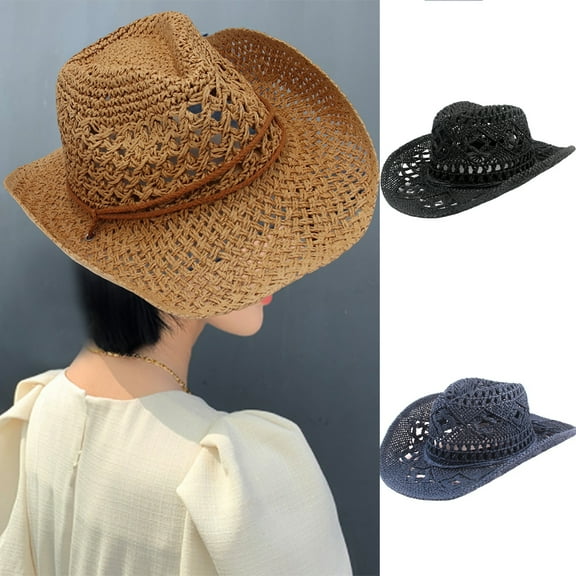 UDIYO Cowboy Hat Hollow Out Curled Edge Wide Brim,Men & Women's Summer Sun Hat Fishing Hat