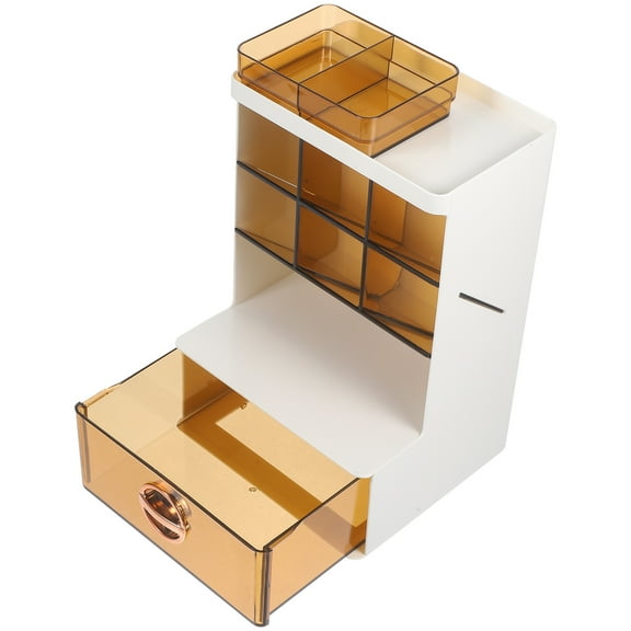 Raindrops Brown Plastic Desk Organizer Pen Holder with Multi Compartments for Office and Home