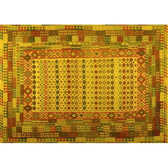 Ahgly Company Indoor Rectangle Patchwork Yellow Transitional Area Rugs, 2' x 5'