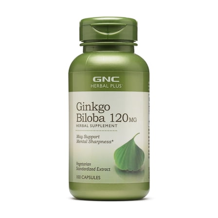 GNC Herbal Plus Ginkgo Biloba 120mg Supplement, Vegetarian, Supports Mental Sharpness, 100 Capsules, 100 Servings