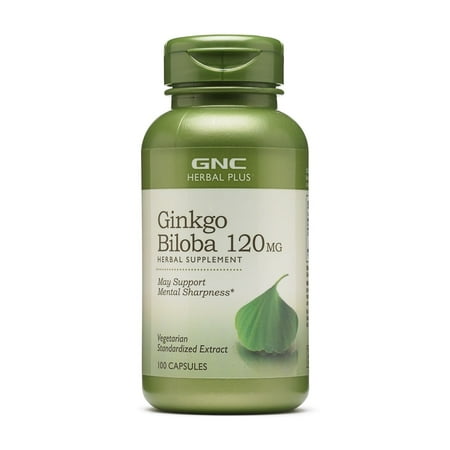 GNC Herbal Plus Ginkgo Biloba 120mg Supplement, Vegetarian, Supports Mental Sharpness, 100 Capsules, 100 Servings