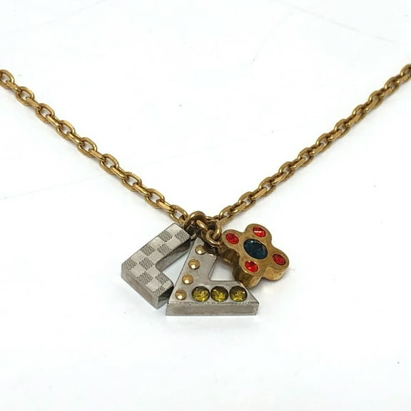 Pre-Owned LOUIS VUITTON M67068 Rhinestone Pendant Love Letters Chain Necklace in Gold... (Good)