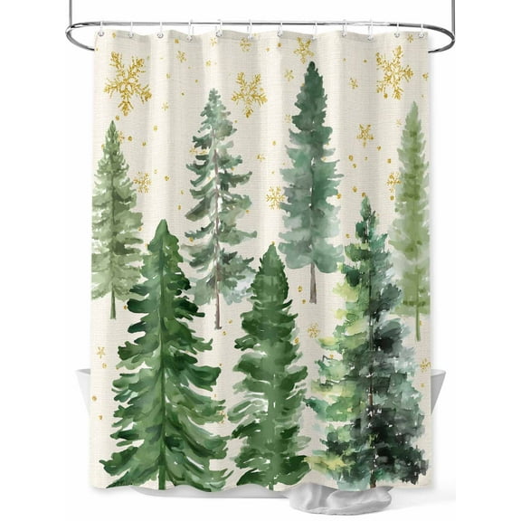 Christmas Tree Shower Curtain Set ，Waterproof Fabric Shower Curtains Winter Xmas Pine Tree Forest Snowflakes Linen Shower Curtains for Bathroom,Bathroom Decor 36"x72"
