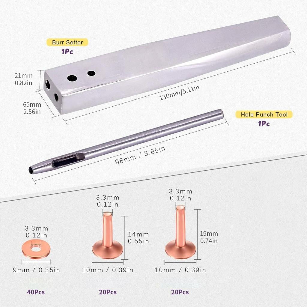 Giaone 42Pcs Studs Copper Metal Rivets with Hole Puncher Setting Tool For Belts Wallet Bags Making Craft Repair