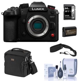 Panasonic LUMIX GH7 Mirrorless Camera, Bundle with Memory Card, Li-Ion Battery, Shoulder Bag, Camera Strap and Cleaning Kit