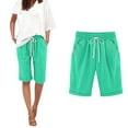 thumbnail image 2 of Yubnlvae Plus Size Summer Pants - Thin Elastic Waist Casual Wide Leg Cropped Trousers Green M, Ladies Casual Pocket Thin Outer Wear Elastic Belt in Trousers Large Size Loose Pants, 2 of 5
