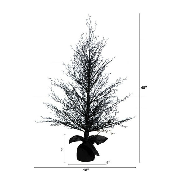 Nearly Natural 4ft. Pre-Lit Halloween Black Twig Artificial Fall Tree in Burlap Planter
