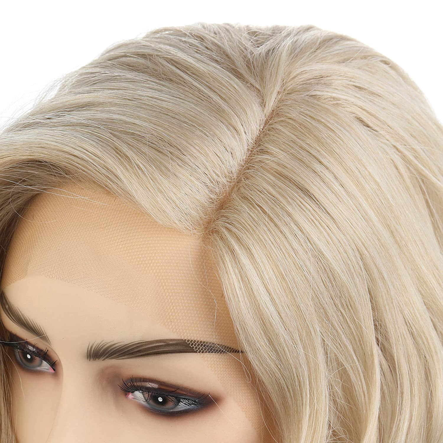 Shoulder Length Side Part Lace Front Short Wavy Hair Bob Wigs for Women (M6182 - Blonde Blended)
