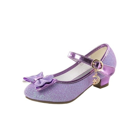 

Ritualay Kids Dress Shoes Glitter Princess Shoe Sparkle Mary Jane Lightweight Anti-Slip Uniform Party Bowknot Purple 1Y