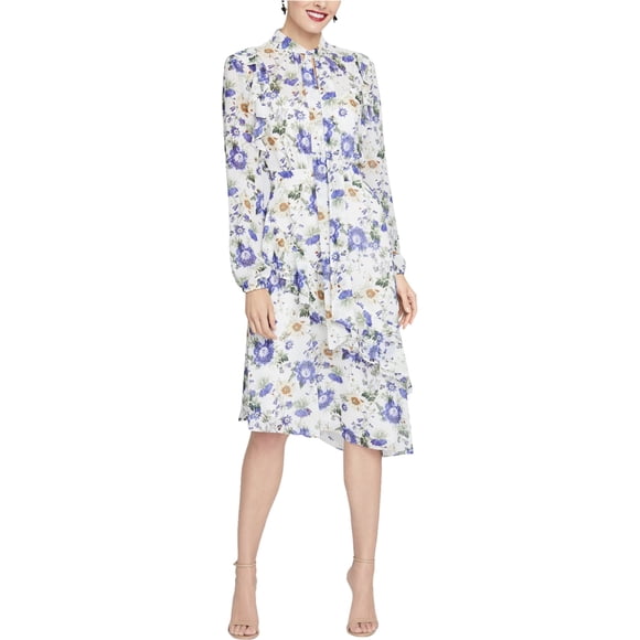 Rachel Roy Vestido midi floral transparente para mujer, blanco roto, 10