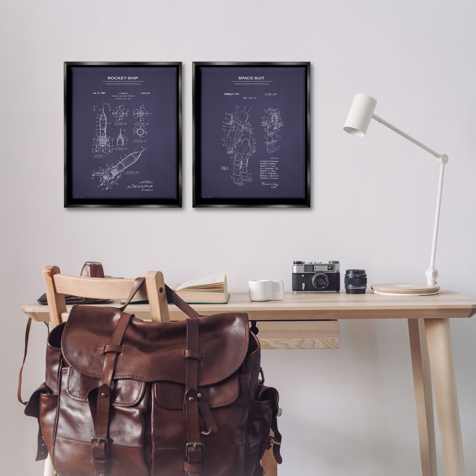 Stupell Industries Rocket Space Suit Diagram Education Painting Black Floater Framed Canvas Art Print Wall Art, 17 x 21, Set of 2